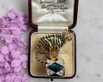 Vintage Signed Kenneth Jay Lane Circus Tiger Brooch Book Piece