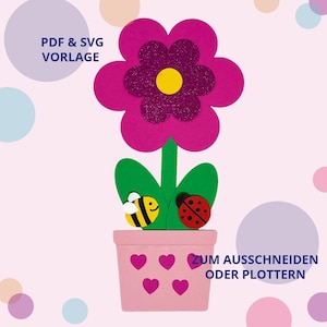 Bunte Blume Bastelvorlage - PDF Download - Basteln mit Kindern Blume Frühling - Plotterdatei Fensterbilder Frühling