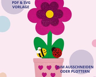 Bunte Blume Bastelvorlage - PDF Download - Basteln mit Kindern Blume Frühling - Plotterdatei Fensterbilder Frühling