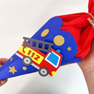 Mini Schultüte Feuerwehrauto als Bastelset