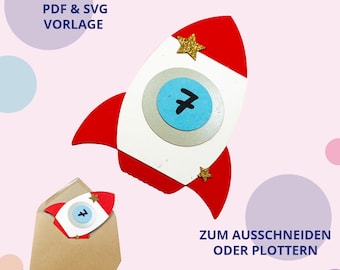 Kindergeburtstag Einladung Rakete -PDF Download - Einladungskarte zum selber basteln Weltraum -Bastelvorlage