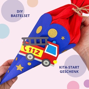 Mini Schultüte Feuerwehr Bastelset - vorgeschnitten - Geschwistertüte  DIY-Kit - Kita Start Geschenk - Mini Zuckertüte