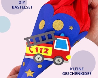 Mini Firefighter School Cone Craft Kit - Pre-cut - Sibling Cone DIY Kit - Kindergarten Start Gift - Mini Candy Cone