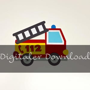 Plantilla de manualidad de camión de bomberos como descarga digital