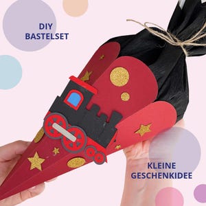 Mini Schultüte Eisenbahn Bastelset - vorgeschnitten - Geschwistertüte  DIY-Kit - Kita Start Geschenk - Mini Zuckertüte