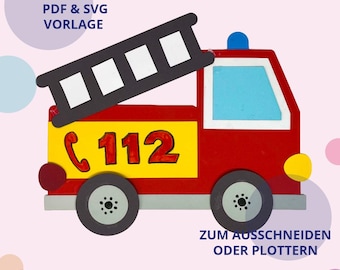 Fire truck craft template - PDF download - Crafting with children - Fire truck - Window decoration