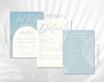 Last Toast on the Coast Bachelorette Invitation, Coastal Canva Digital Template, Beach Bachelorette, Bachelorette Weekend Itinerary