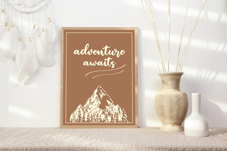 Adventure Awaits Retro Printable Wall Art Rustic Mountain Etsy