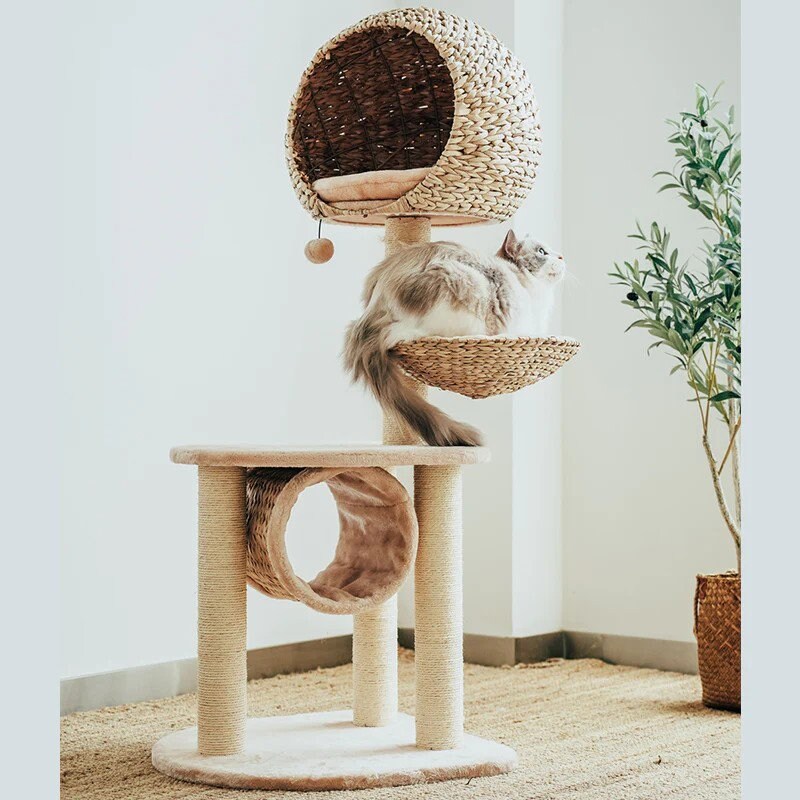Bird Nest Cat Tree Tower, Wooden Cat Tower, Modern Cat Climbing Tree