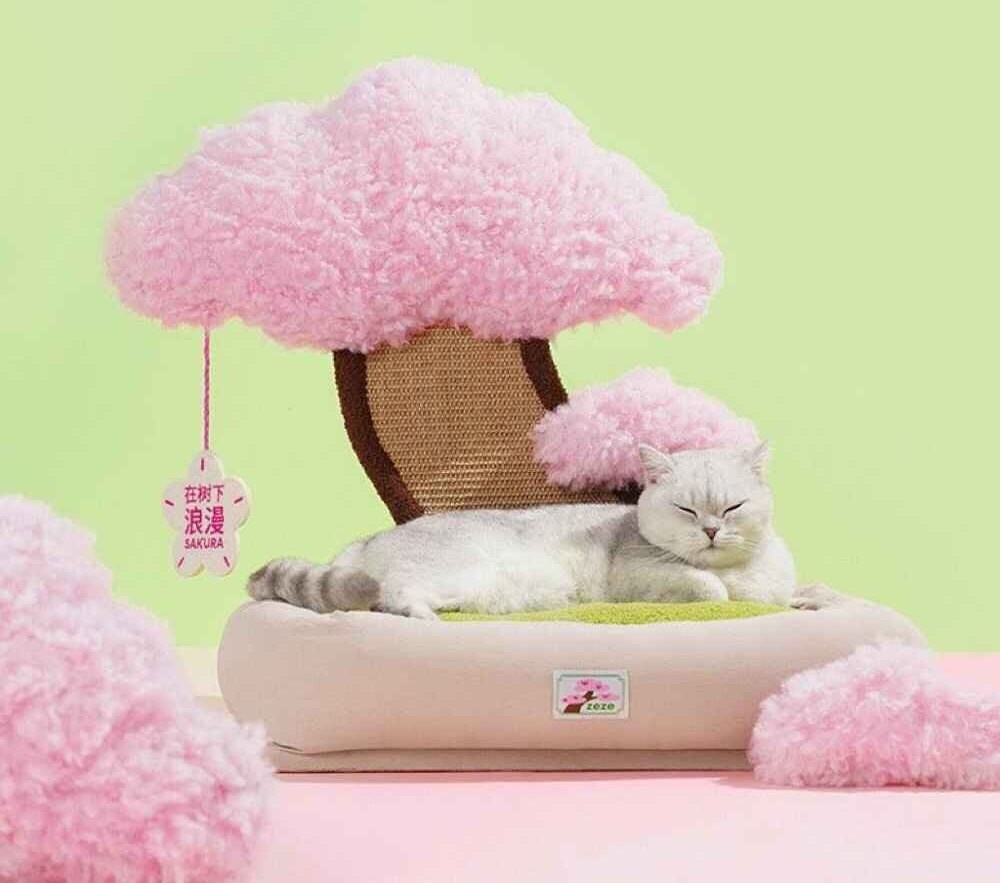 Pink Bonsai Cat Tree Tower Wooden Cat Tower Modern Cat Etsy UK