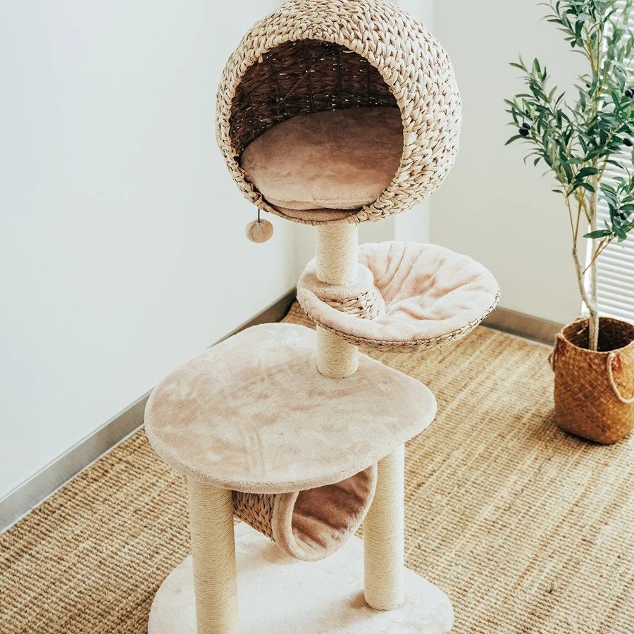 Bird Nest Cat Tree Tower, Wooden Cat Tower, Modern Cat Climbing Tree