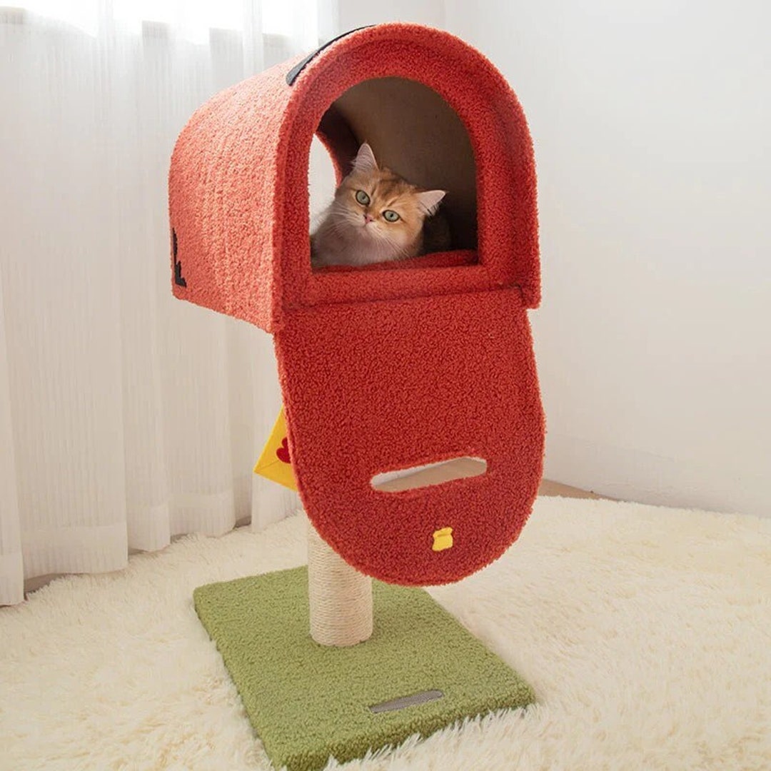 mailbox-cat-tree-tower-wooden-cat-tower-modern-cat-climbing-etsy