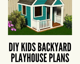 Kids Playhouse Plans, 70"w. x 94"d. Playhouse, DIY Woodworking Plans, DIY Backyard Playhouse PDF