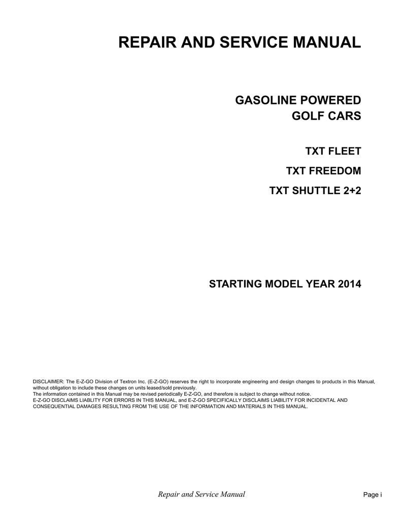 2014 2015 EZGO TXT Service Manual PDF Digital Download, 2014 Ez Go Txt