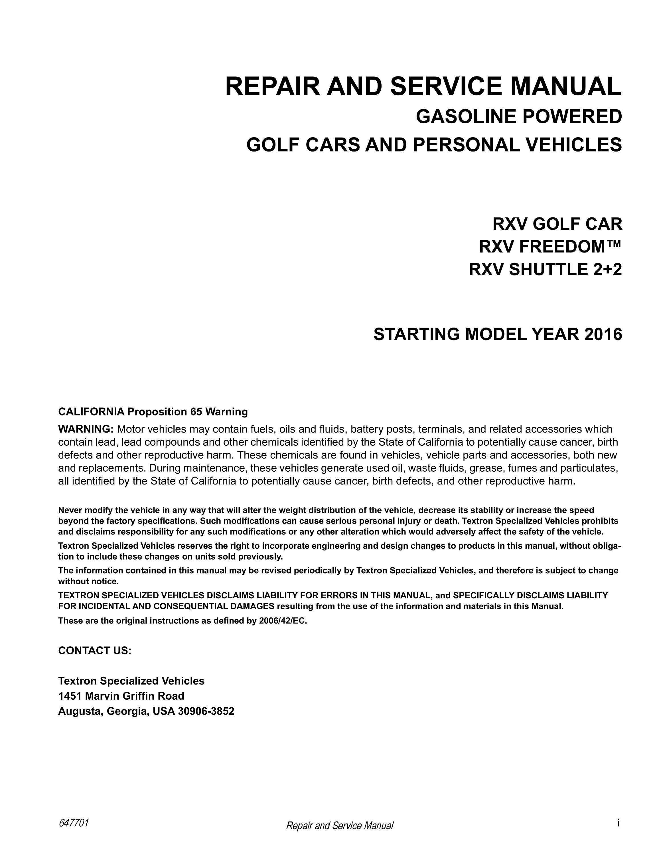 20162020 EZGO RXV Gas Golf Cart Repair & Service Manual PDF, Ezgo Rxv