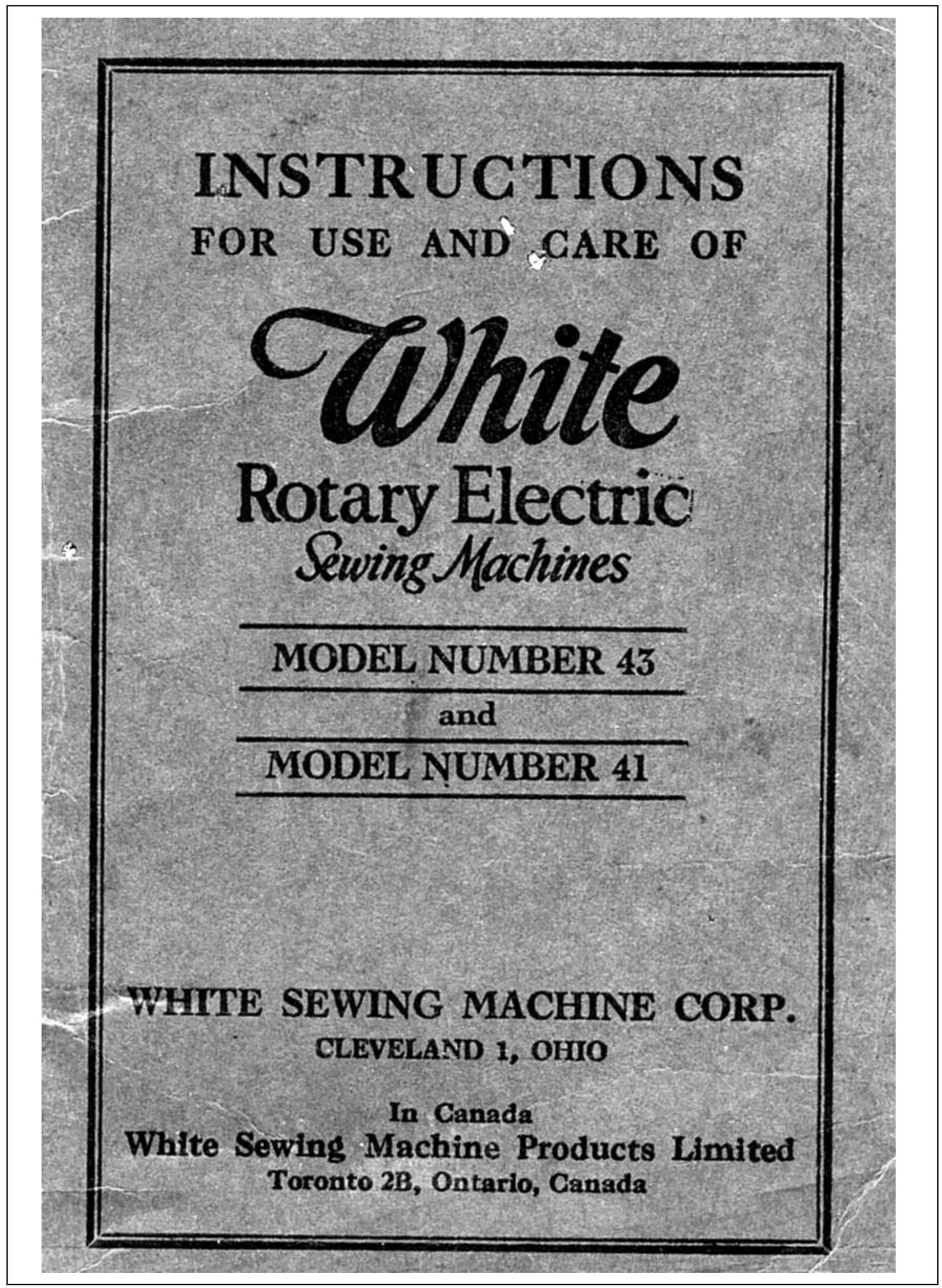 White Rotary 43 Manual PDF, White Rotary Sewing Machine Model 41 Manual