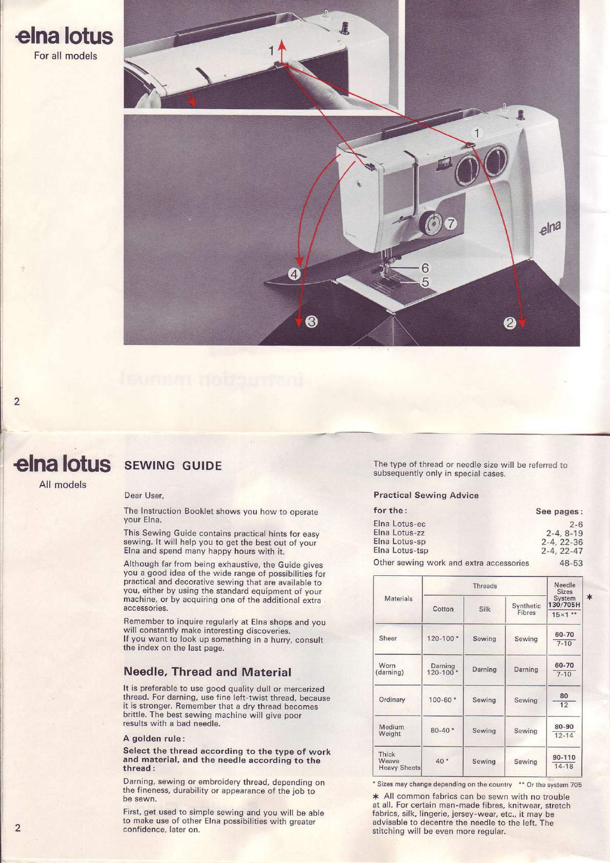 Manual de elna lotus sp, manual de elna lotus cc, manual de elna lotus