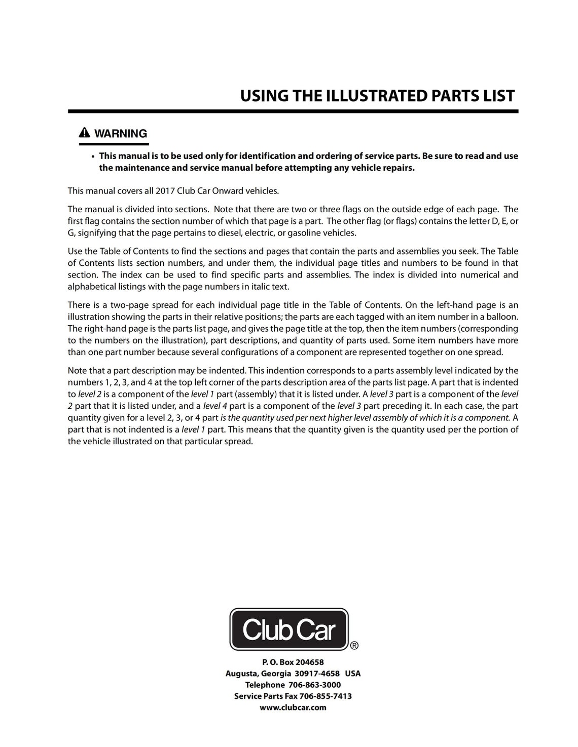 2017 Club Car Onward Illustrated Parts List PDF, Club Car Onward Golf