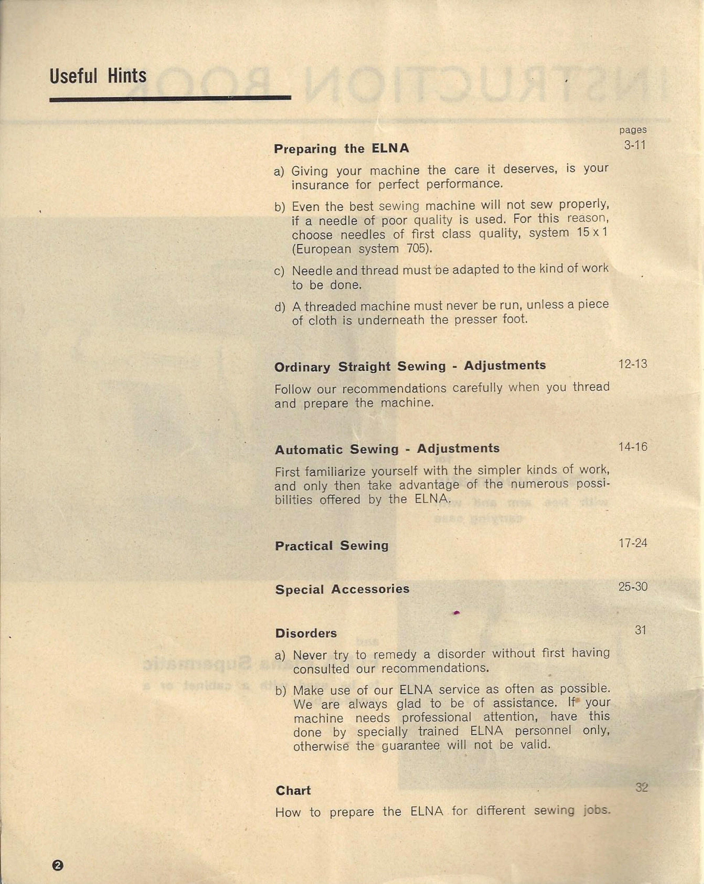 Elna Supermatic Sewing Machine Instruction Manual Elna Etsy