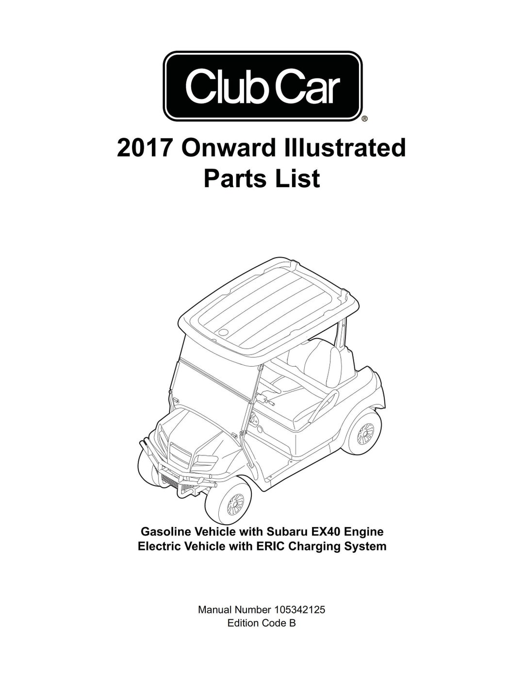 2017 Club Car Onward Illustrated Parts List PDF, Club Car Onward Golf