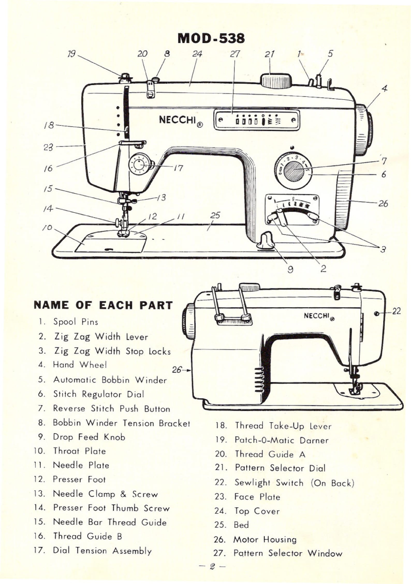 Necchi 539 Manual, Necchi 538 Manual, Necchi 539 Sewing Machine Manual