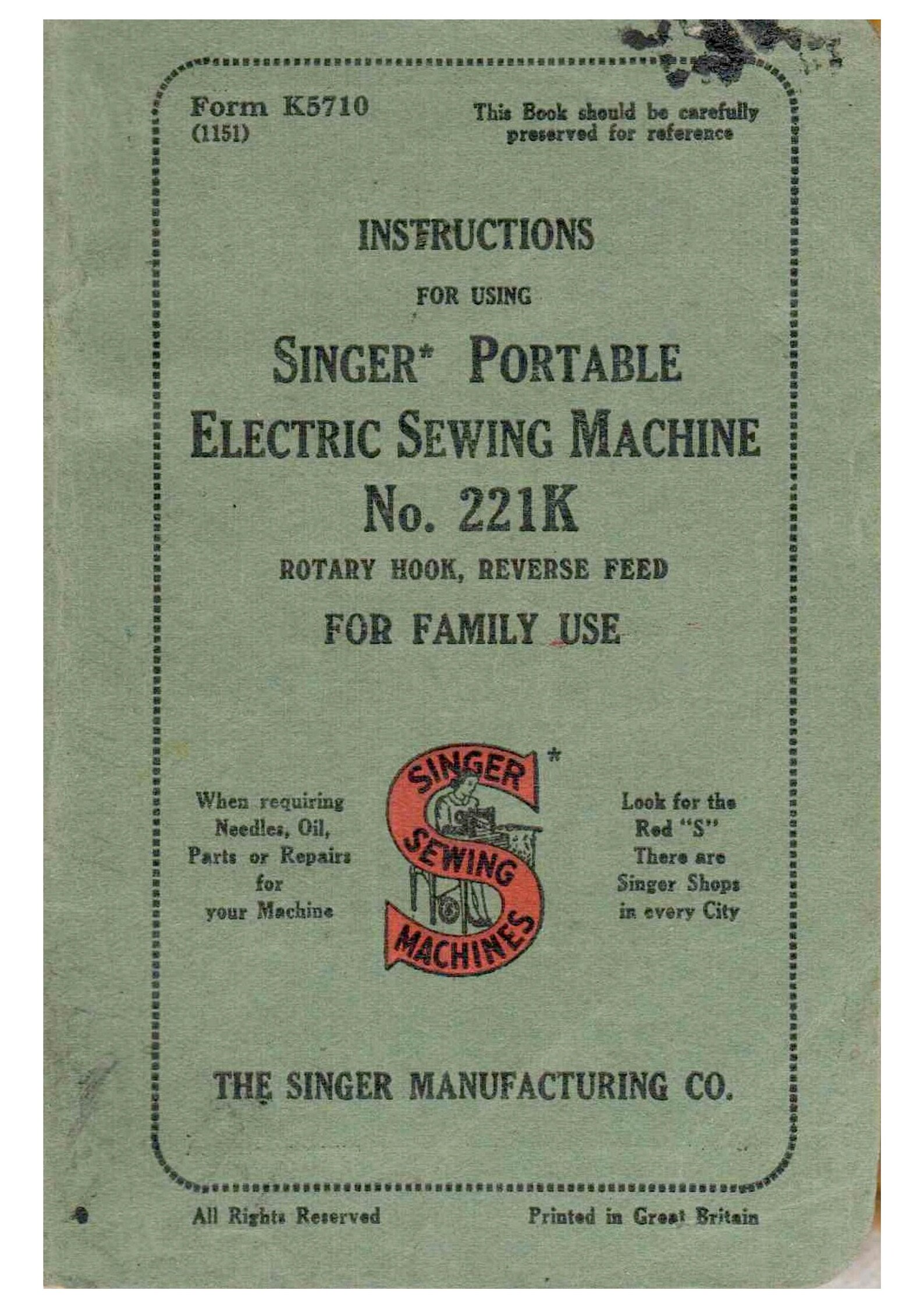 Singer 221K Sewing Machine Manual PDF Singer 221K Etsy