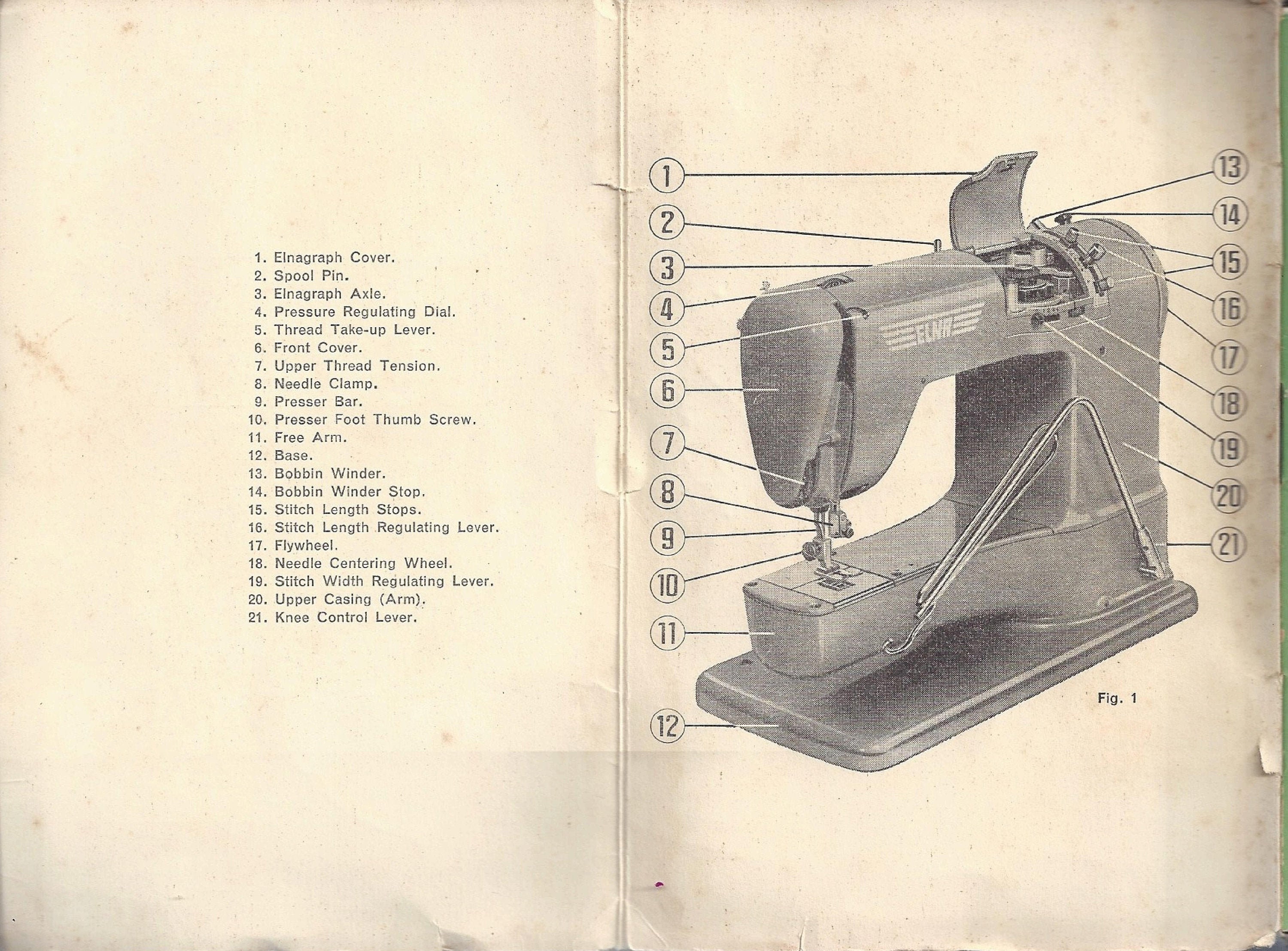 Instruction Manual Vintage Elna Supermatic SU Green 1952-1958 Sewing  Machine Operating Owners Guide 