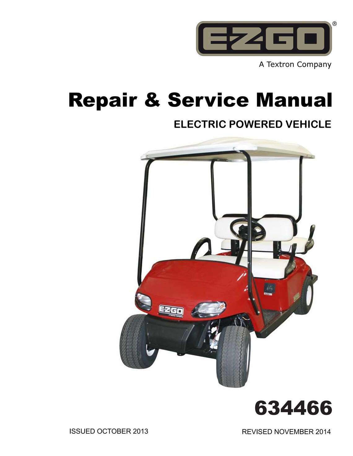 EZGO TXT 48V Electric Golf Cart Service Manual PDF Download, 20142018 Ezgo Txt Golf Cart, Ezgo