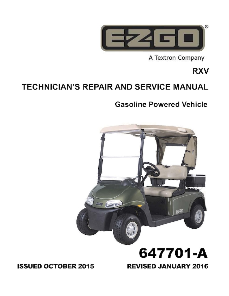 20162020 EZGO RXV Gas Golf Cart Repair & Service Manual PDF, Ezgo Rxv