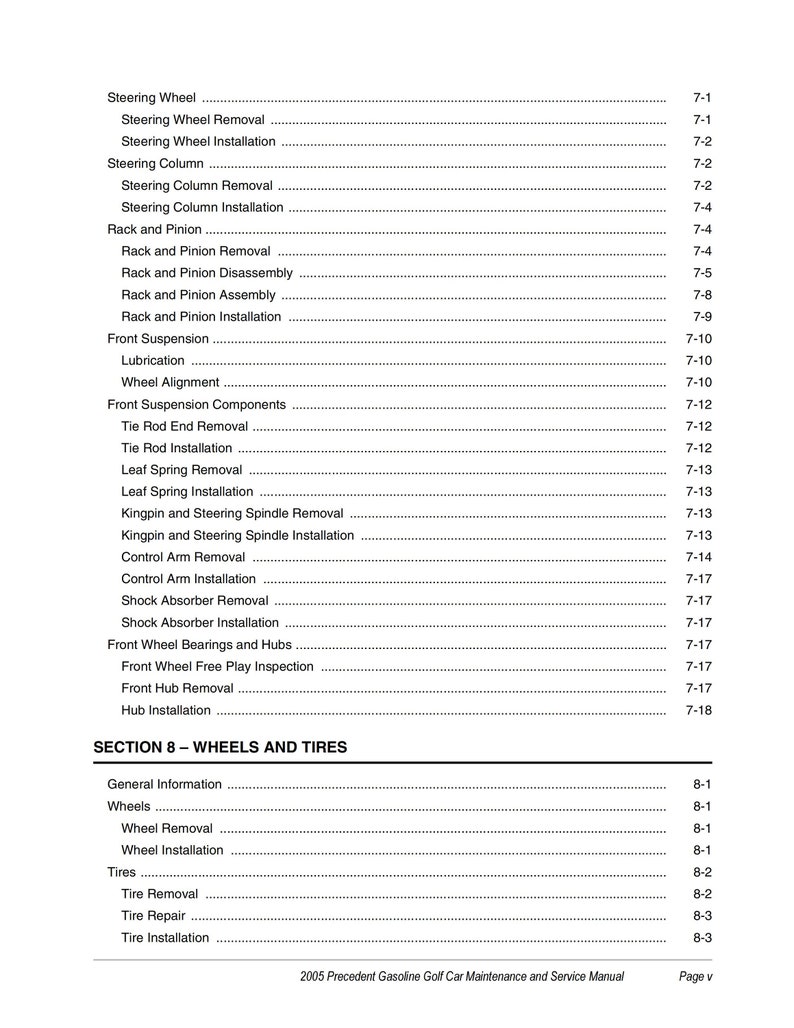 2005 Club Car Precedent Gas Golf Cart Maintenance & Service Manual