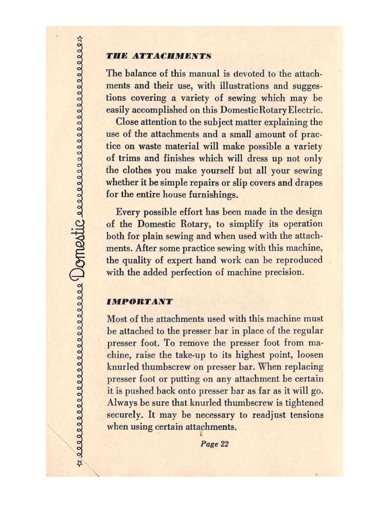 Domestic 153 Sewing Machine Manual PDF, Domestic Rotary Elecric Sewing