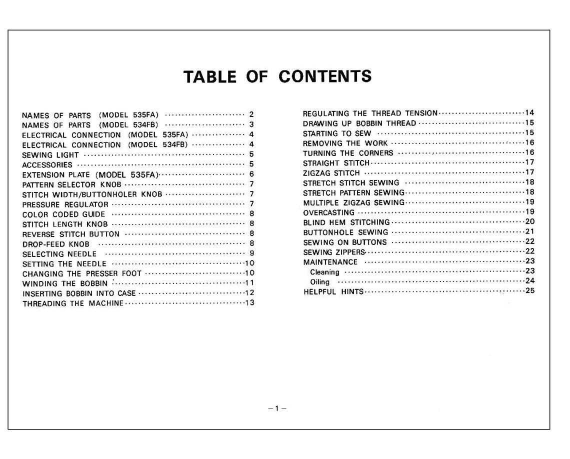 Necchi 535FA Sewing Machine Instruction Manual PDF, Necchi Model 535fa