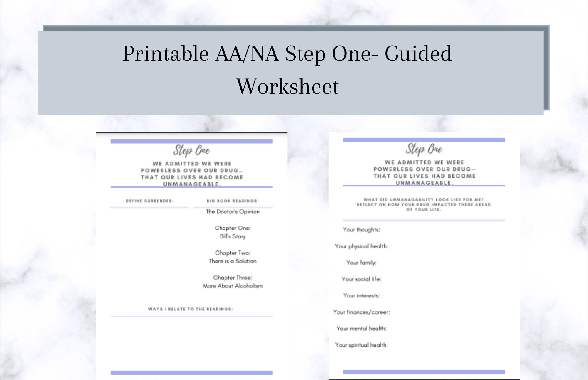 AA/NA Step One Guided Worksheet Printable - Etsy France
