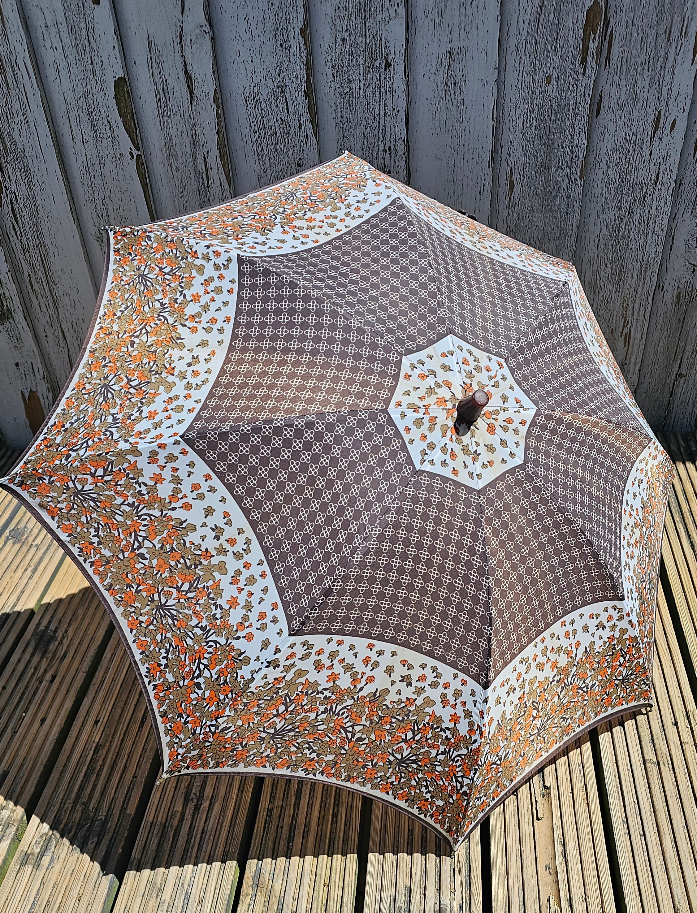 Unique 1970s brown and orange floral Umburella
