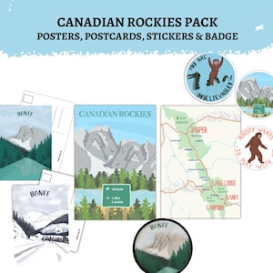Canadian Rockies Souvenir Pack: Posters, Stickers, Postcards & Patch - Banff, Jasper, Lake Louise