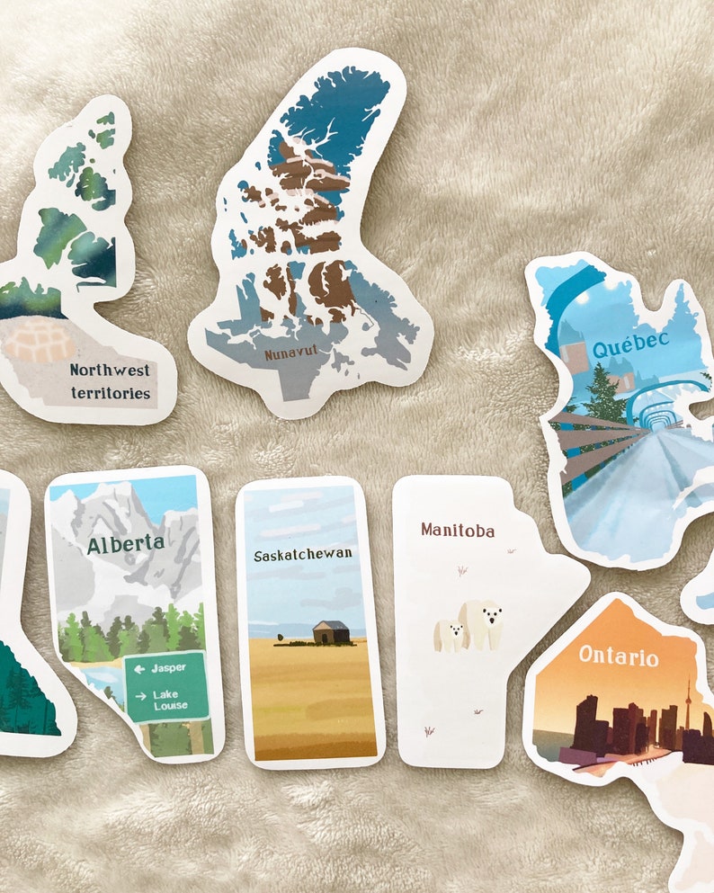 Canadian Provinces & Territories Sticker Pack | 13 Illustrated Canada ...