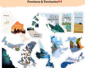 Canadian Provinces & Territories Sticker Pack | 13 Illustrated Canada Stickers
