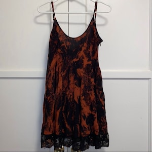 Spaghetti Strap Medium Black Bleach Dye Dress