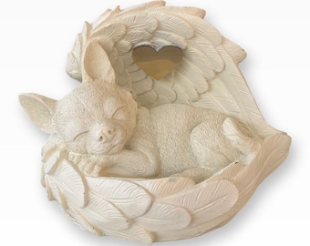 Urna Monello para perro chihuahua con alas de ángel – Urna para mascotas para perros pequeños de hasta 6 kg – Urna para cenizas de perro de 0,6 L – Urna conmemorativa personalizada