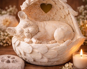 Urnen voor Franse bulldogs met engelenvleugels – gepersonaliseerde urn voor huisdieren – gedenkurn voor bulldogs tot 35 kg – gedenkurn voor huisdieren