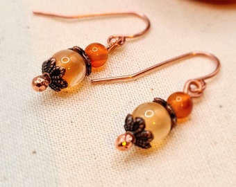 Natural Carnelian and Copper Earrings, July Birthstone Earrings