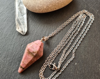 Rhodonite Pendulum Pendant Necklace, Gemstone Pendulum Necklace