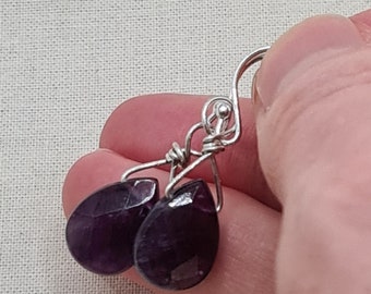 Sterling Silver and Amethyst Teardrop Earrings, Gemstone Earrings