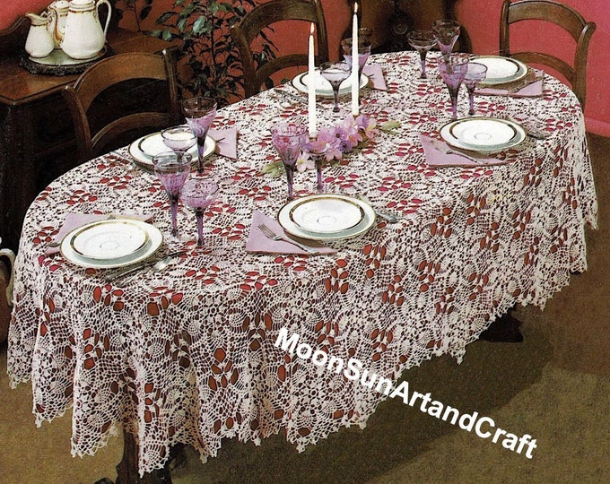 Crochet Tablecloth Shabby Chic Oval Crocheted Lace Tablecloth Etsy