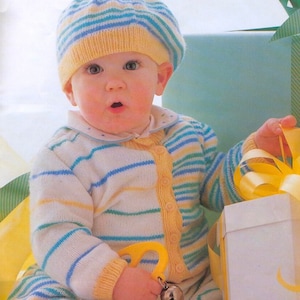 Baby Cardigan, Overalls and Hat Knitting Pattern