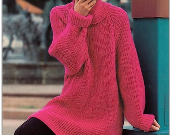 Women's Fisherman's Rib Tunic Sweater Knitting Pattern