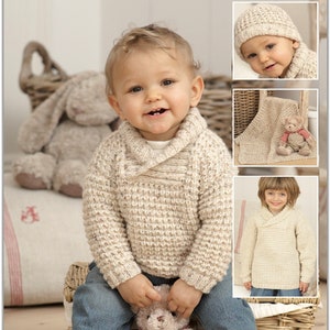 Baby and Kids Sweater Hat and Blanket Knitting Pattern / Boys Shawl Collar Sweater / Kids Sweater Pattern