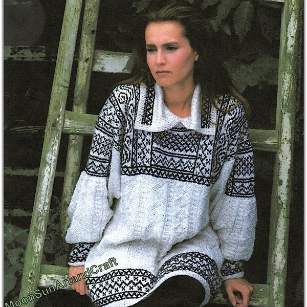 Women's Fair Isle Smock Sweater Knitting Pattern / Women's Tunic Sweater / Ladies Sweater