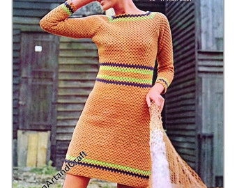 Women's Long Sleeve Dress Crochet Pattern / Vintage Crochet Dress Pattern / English
