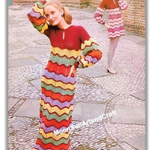 Vintage Zig-Zag Chevron Women's Maxi or Mini Dress Crochet Pattern (English)